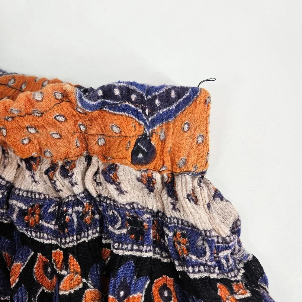 Vintage Semi-sheer Elephant Print Boho Maxi Skirt Orange Blue Black‎ White India